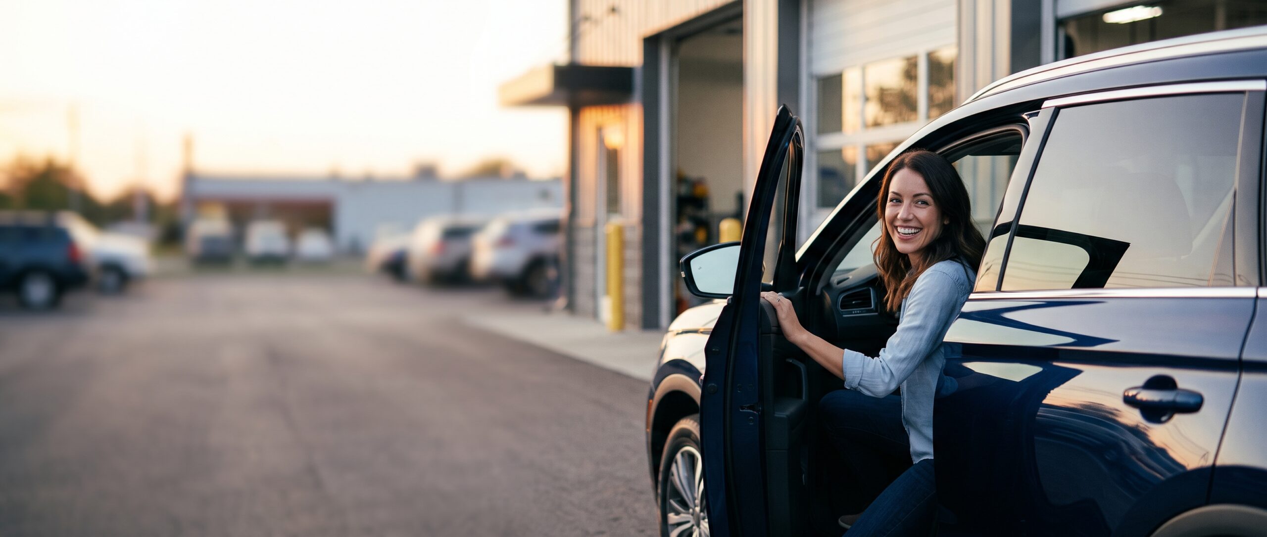 Happy driver getting back into her freshly repaired car